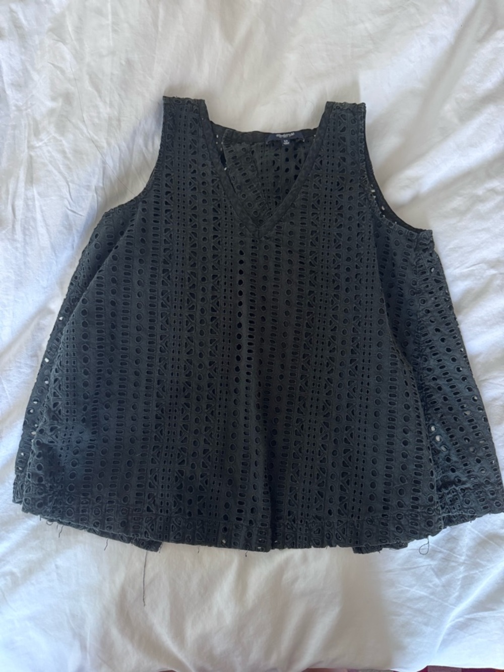 Madewell Black Eyelet V-Neck Tank